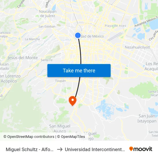Miguel Schultz - Alfonso Herrera to Universidad Intercontinental Campus Sur map
