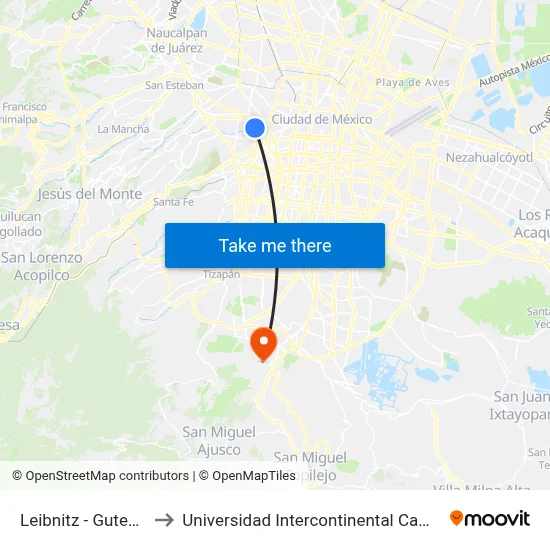 Leibnitz - Gutenberg to Universidad Intercontinental Campus Sur map