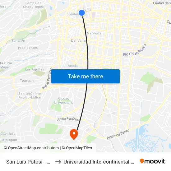 San Luis Potosí - Medellín to Universidad Intercontinental Campus Sur map