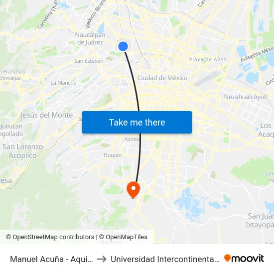 Manuel Acuña - Aquiles Serdán to Universidad Intercontinental Campus Sur map