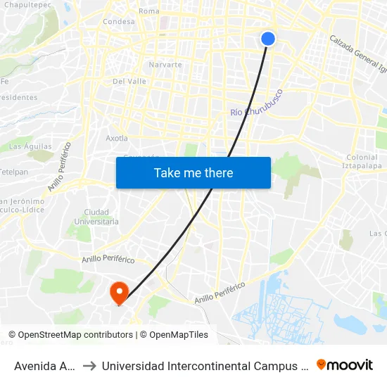 Avenida Añil to Universidad Intercontinental Campus Sur map