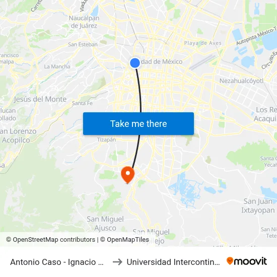 Antonio Caso - Ignacio Manuel Altamirano to Universidad Intercontinental Campus Sur map