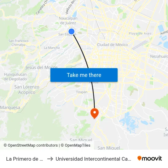 La Primero de Mayo to Universidad Intercontinental Campus Sur map