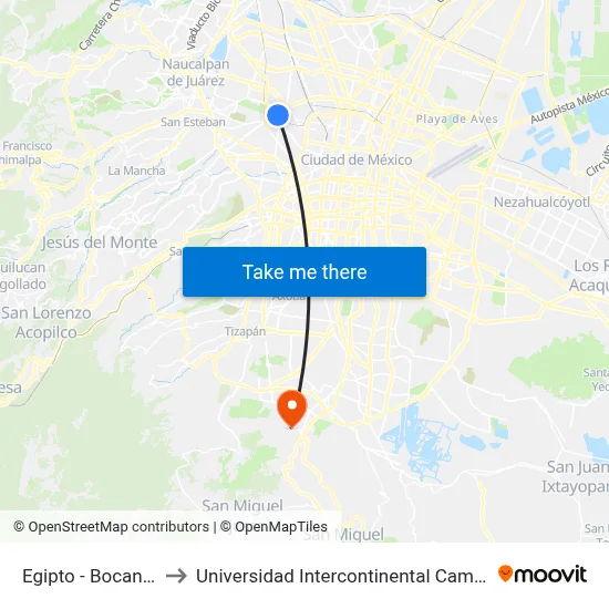 Egipto - Bocanegra to Universidad Intercontinental Campus Sur map