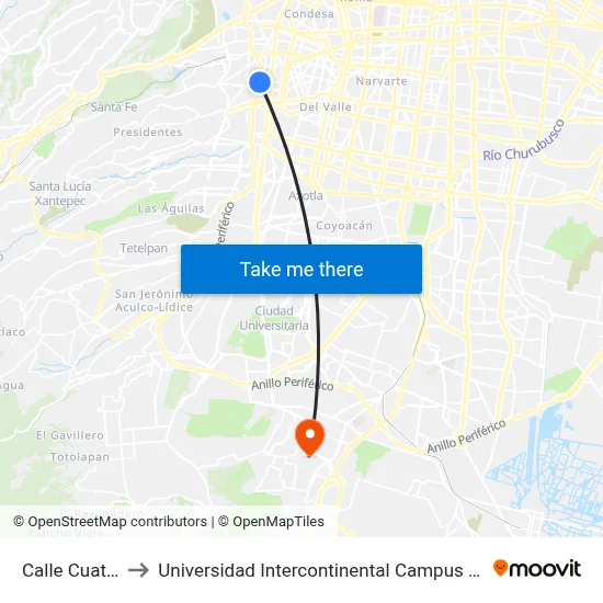 Calle Cuatro to Universidad Intercontinental Campus Sur map
