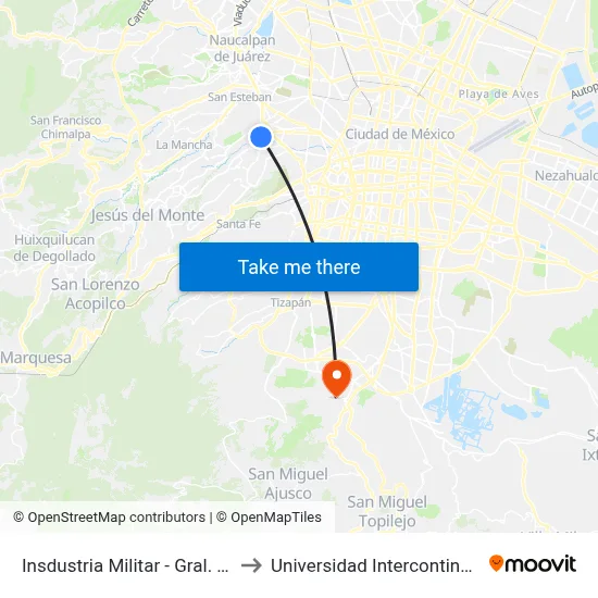 Insdustria Militar - Gral. Abraham Cepeda to Universidad Intercontinental Campus Sur map