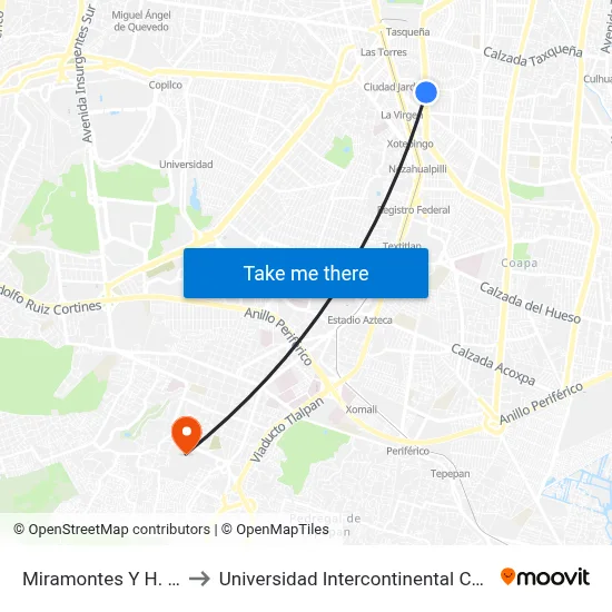 Miramontes Y H. Pulido to Universidad Intercontinental Campus Sur map