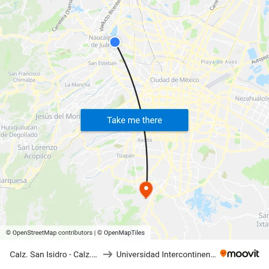 Calz. San Isidro - Calz. de Las Armas to Universidad Intercontinental Campus Sur map