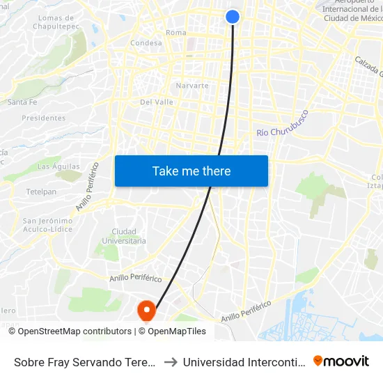 Sobre Fray Servando Teresa de Mier Y Xocongo to Universidad Intercontinental Campus Sur map