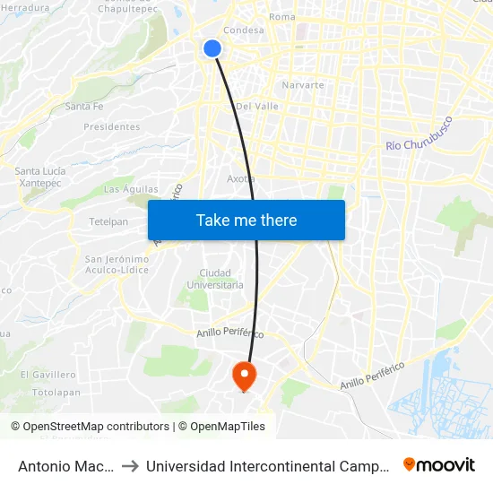 Antonio Maceo. to Universidad Intercontinental Campus Sur map