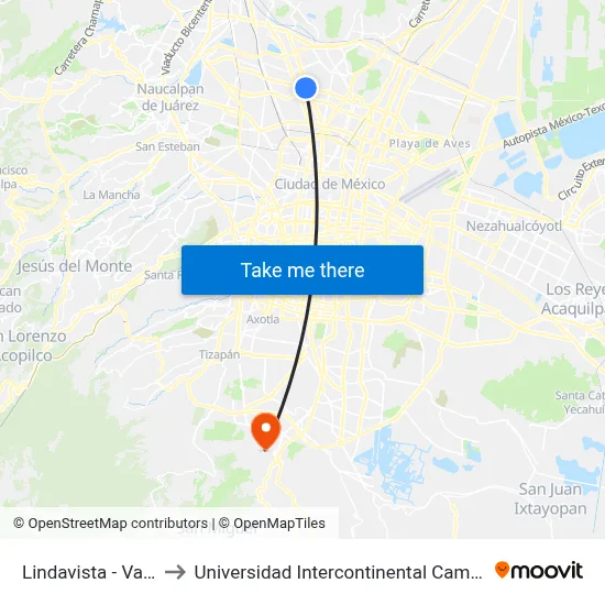 Lindavista - Vallejo to Universidad Intercontinental Campus Sur map