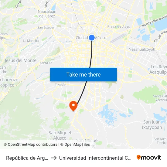 República de Argentina to Universidad Intercontinental Campus Sur map