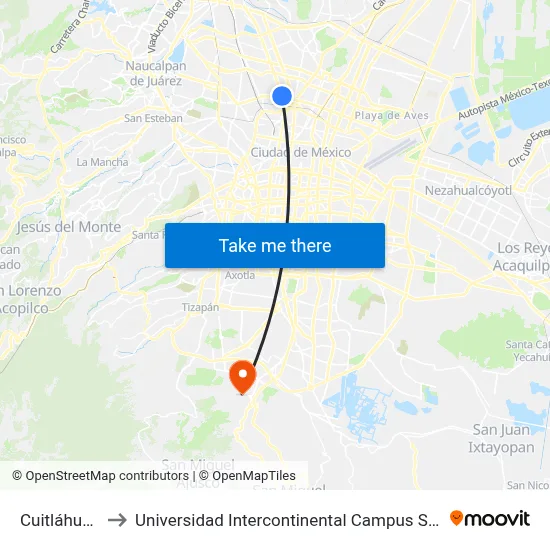 Cuitláhuac to Universidad Intercontinental Campus Sur map