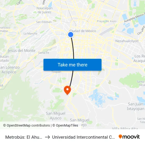 Metrobús: El Ahuehuete to Universidad Intercontinental Campus Sur map