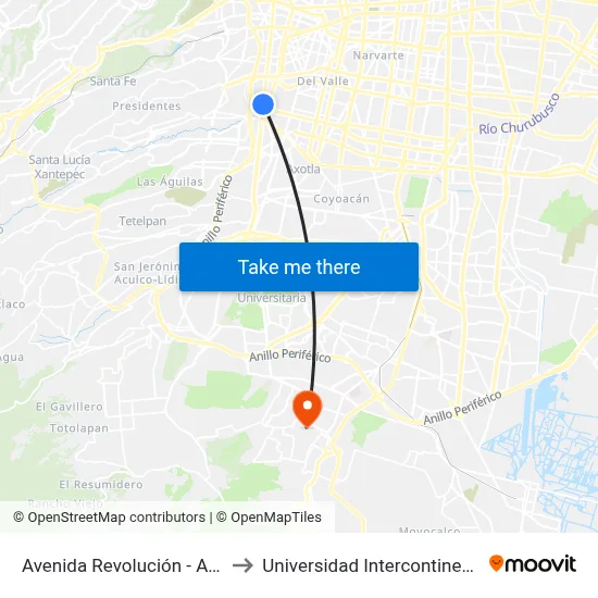 Avenida Revolución - Andrea del Sarto to Universidad Intercontinental Campus Sur map