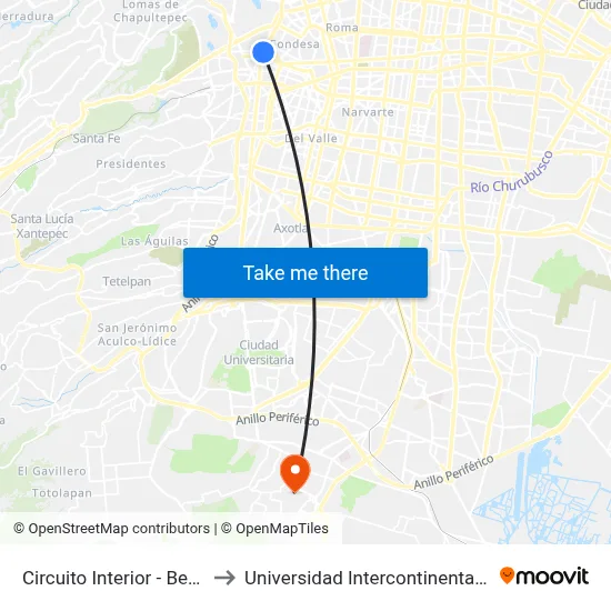 Circuito Interior - Benjamín Hill to Universidad Intercontinental Campus Sur map