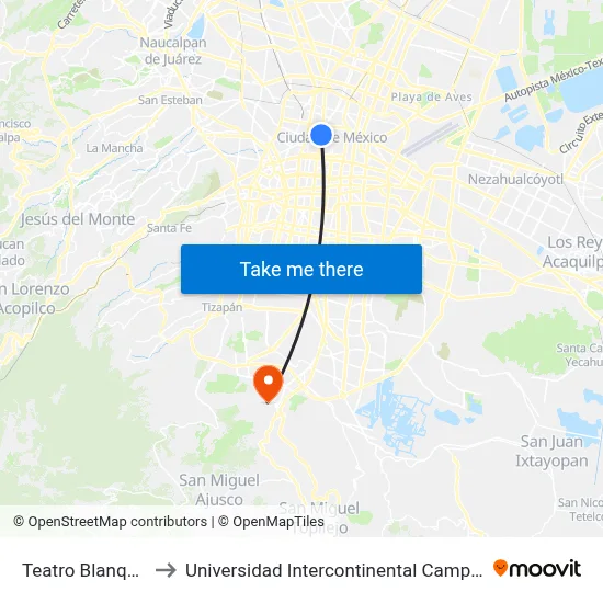 Teatro Blanquita. to Universidad Intercontinental Campus Sur map