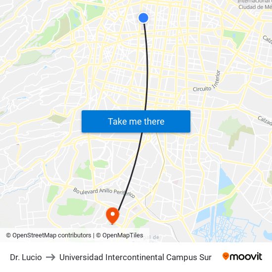 Dr. Lucio to Universidad Intercontinental Campus Sur map