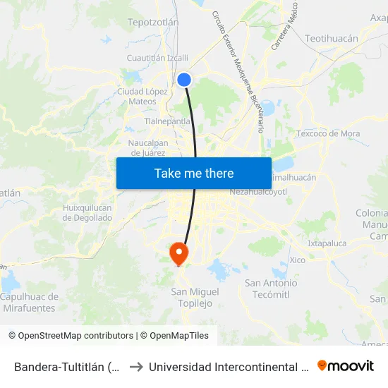 Bandera-Tultitlán (Mexibús) to Universidad Intercontinental Campus Sur map