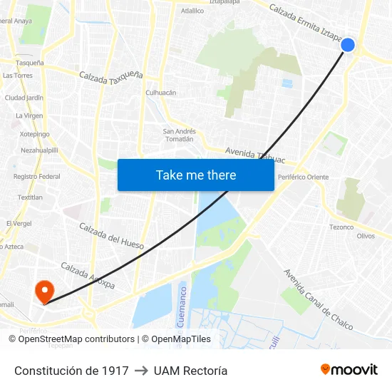 Constitución de 1917 to UAM Rectoría map
