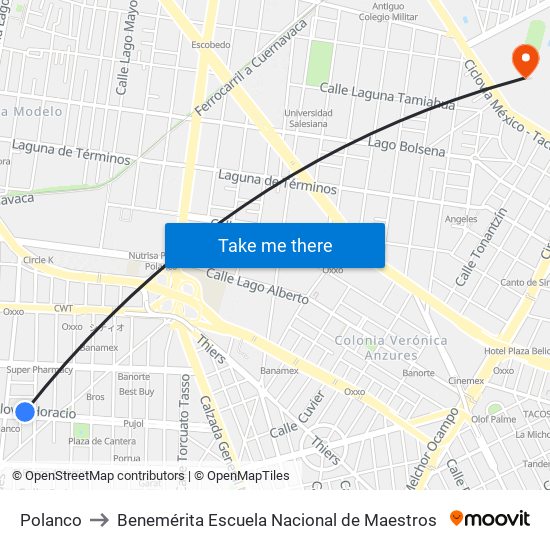 Polanco to Benemérita Escuela Nacional de Maestros map