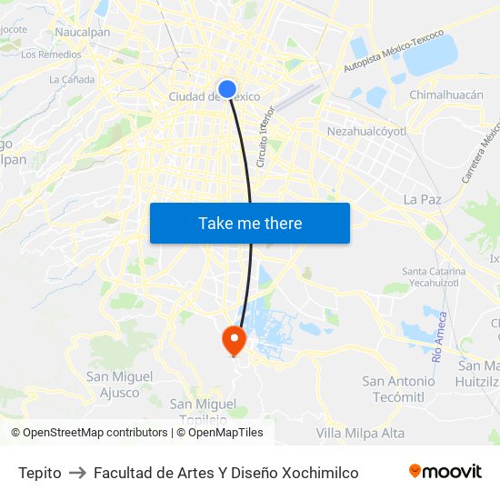 Tepito to Facultad de Artes Y Diseño Xochimilco map