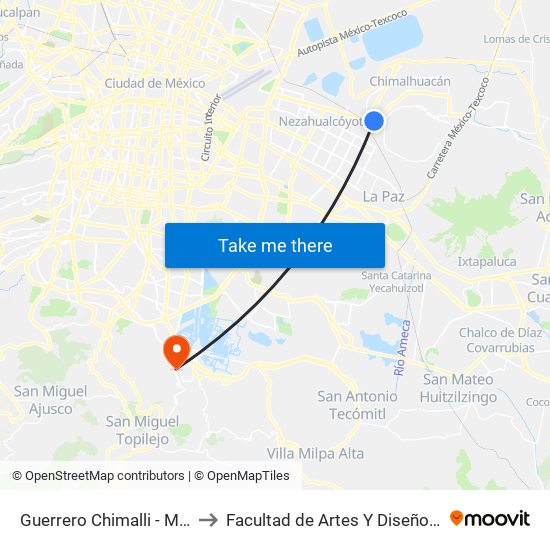 Guerrero Chimalli - Mexibus L3 to Facultad de Artes Y Diseño Xochimilco map
