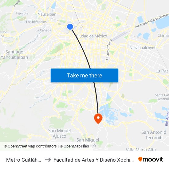 Metro Cuitláhuac to Facultad de Artes Y Diseño Xochimilco map