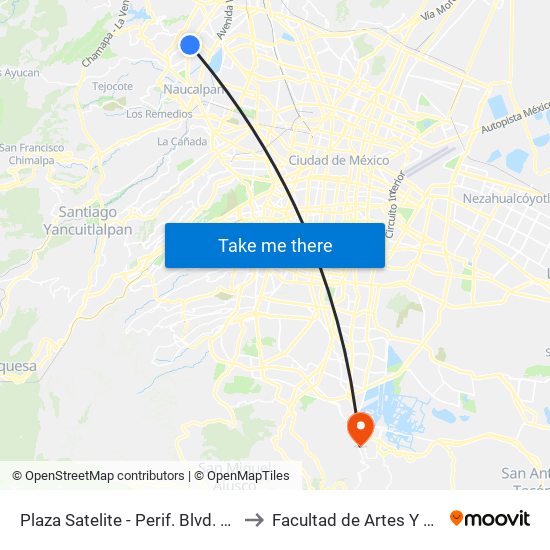 Plaza Satelite - Perif. Blvd. Manuel Ávila Camacho to Facultad de Artes Y Diseño Xochimilco map