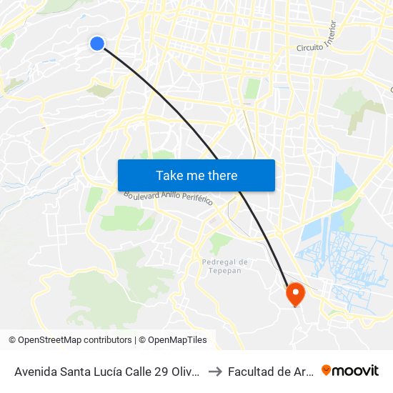 Avenida Santa Lucía Calle 29 Olivar del Conde Álvaro Obregón Cdmx 01408 México to Facultad de Artes Y Diseño Xochimilco map