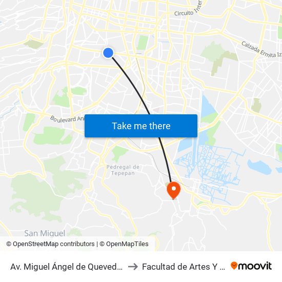 Av. Miguel Ángel de Quevedo - Puente San Francisco to Facultad de Artes Y Diseño Xochimilco map