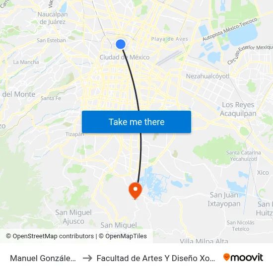 Manuel González_1_3 to Facultad de Artes Y Diseño Xochimilco map