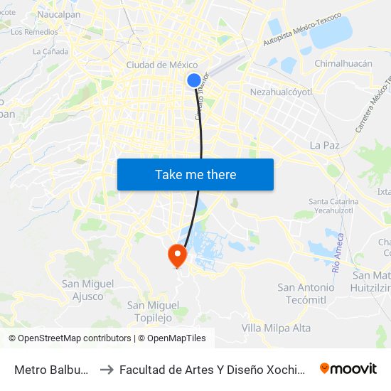 Metro Balbuena to Facultad de Artes Y Diseño Xochimilco map