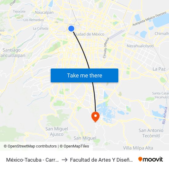 México-Tacuba - Carrillo Puerto to Facultad de Artes Y Diseño Xochimilco map