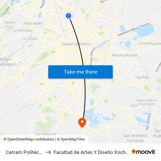 Cetram Politécnico to Facultad de Artes Y Diseño Xochimilco map