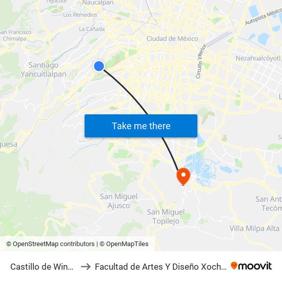 Castillo de Windsor to Facultad de Artes Y Diseño Xochimilco map