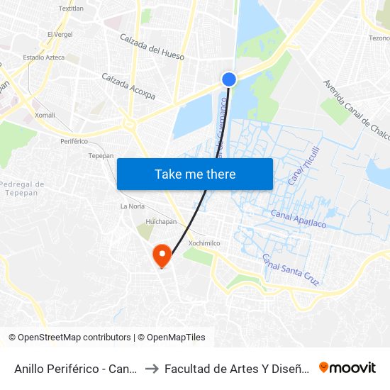 Anillo Periférico - Canal Nacional to Facultad de Artes Y Diseño Xochimilco map