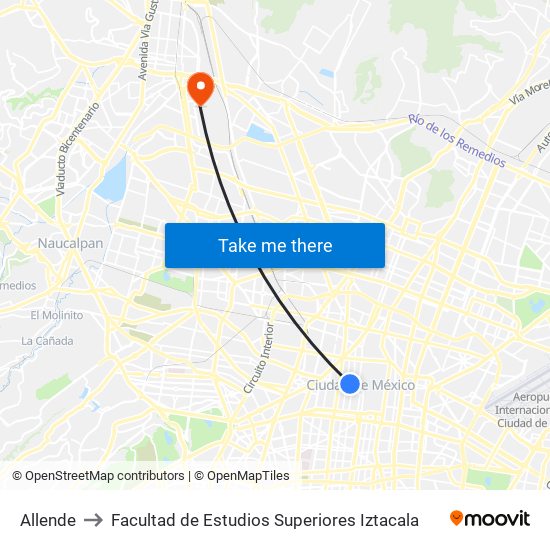 Allende to Facultad de Estudios Superiores Iztacala map