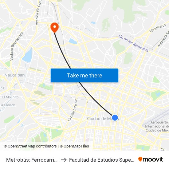 Metrobús: Ferrocarril de Cintura to Facultad de Estudios Superiores Iztacala map