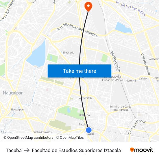 Tacuba to Facultad de Estudios Superiores Iztacala map