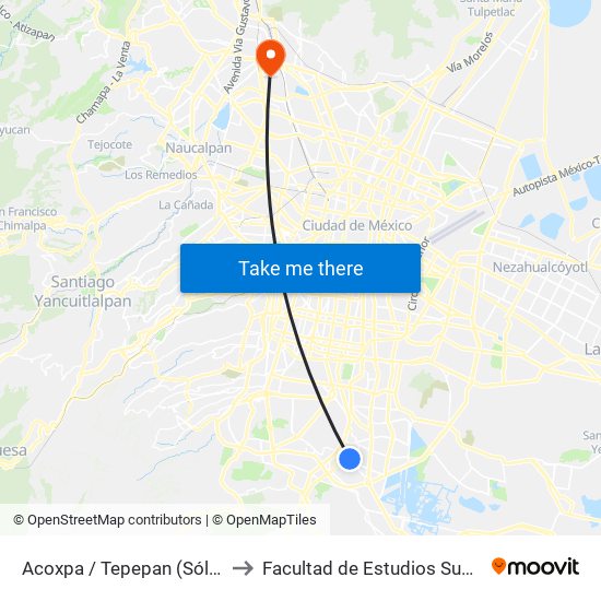 Acoxpa / Tepepan (Sólo Bajada - Rtp) to Facultad de Estudios Superiores Iztacala map