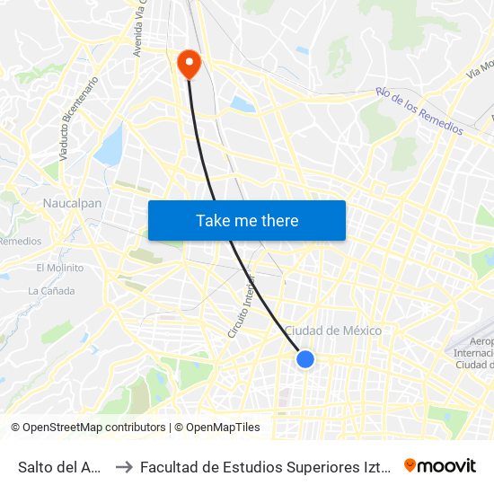 Salto del Agua to Facultad de Estudios Superiores Iztacala map