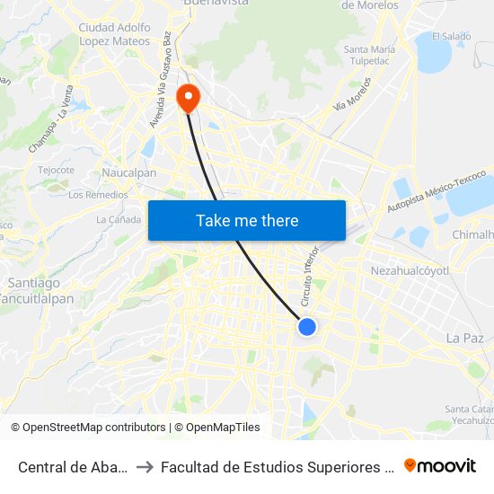 Central de Abastos to Facultad de Estudios Superiores Iztacala map