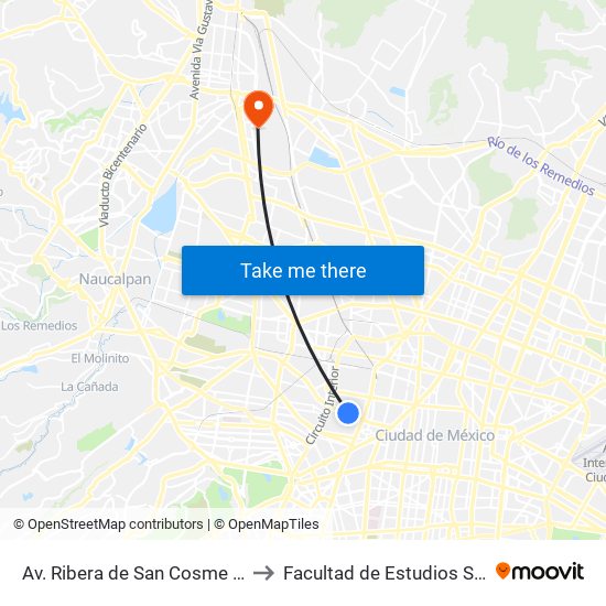 Av. Ribera de San Cosme - Metro San Cosmo to Facultad de Estudios Superiores Iztacala map