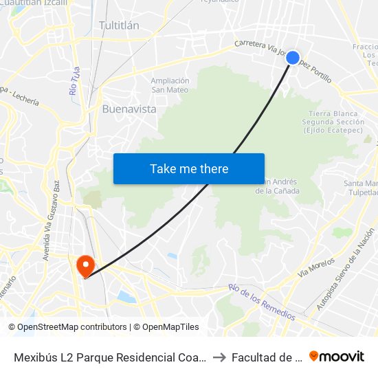 Mexibús L2 Parque Residencial Coacalco Coacalco Coacalco de Berriozábal Estado de México 55000 México to Facultad de Estudios Superiores Iztacala map