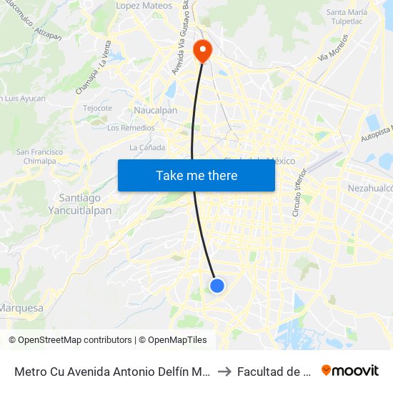 Metro Cu Avenida Antonio Delfín Madrigal Pedregal de Santo Domingo Coyoacán Cdmx 04369 México to Facultad de Estudios Superiores Iztacala map