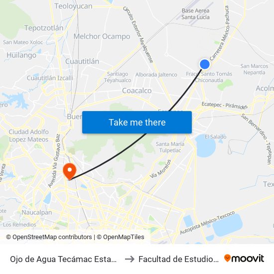 Ojo de Agua Tecámac Estado de México 55760 México to Facultad de Estudios Superiores Iztacala map