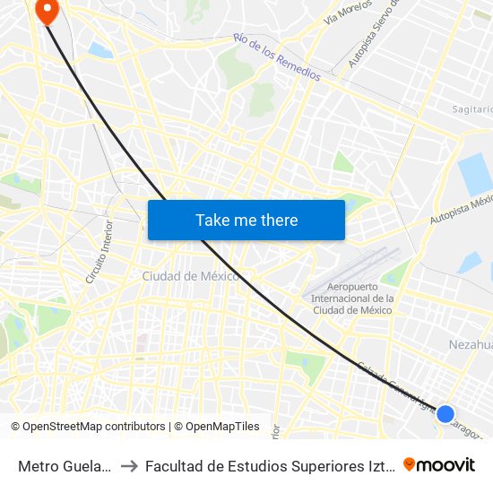 Metro Guelatao to Facultad de Estudios Superiores Iztacala map