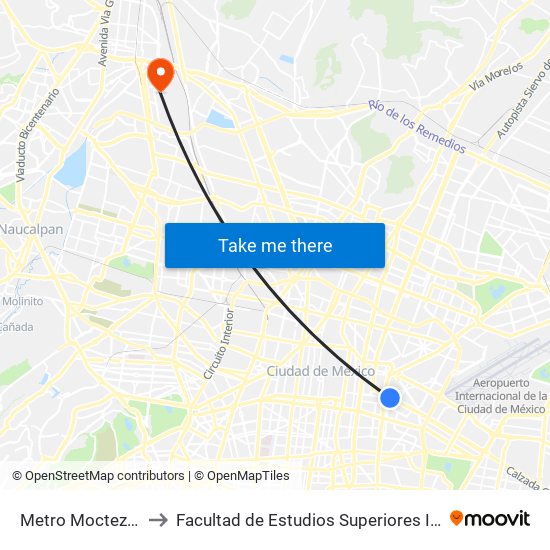 Metro Moctezuma to Facultad de Estudios Superiores Iztacala map