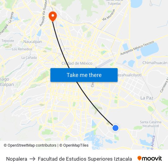 Nopalera to Facultad de Estudios Superiores Iztacala map